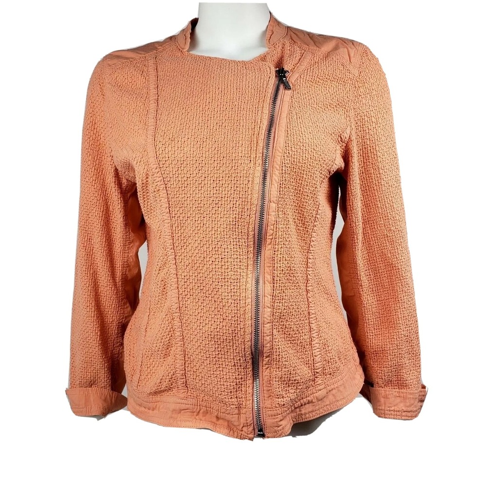 Chicos Jacket Size 1 Womens S Orange Moto Zip Up Peachy Travel Casual Bright